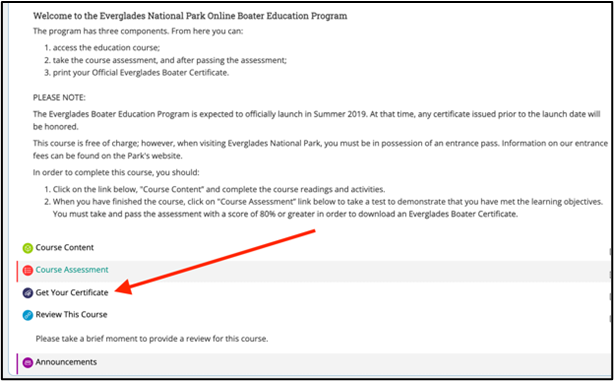 Screenshot of a red arrow pointing to a "Get Your Certificate" link in proValens Learning