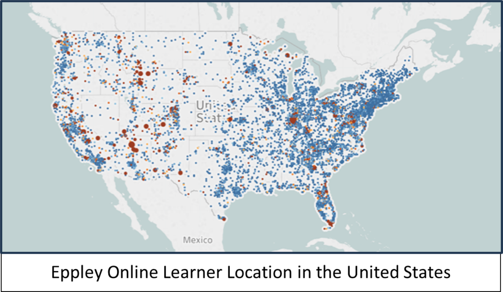 Map of Eppley Online Learner Location in the United States