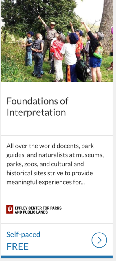 Screenshot of the catalog listing for the Foundations of Interpretation course